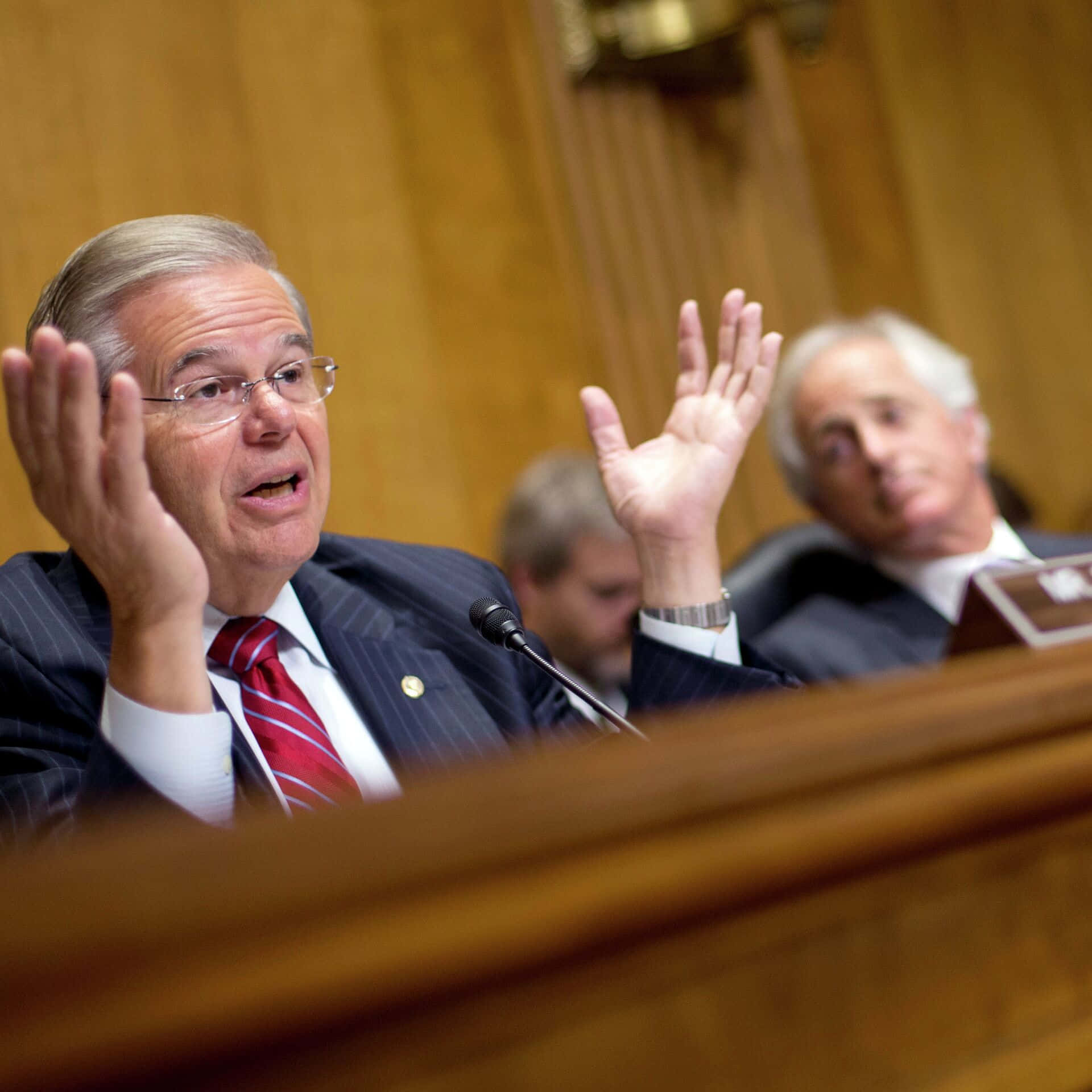 Robert Menendez, pinstripe suit, red tie, Full HD Desktop Wallpaper