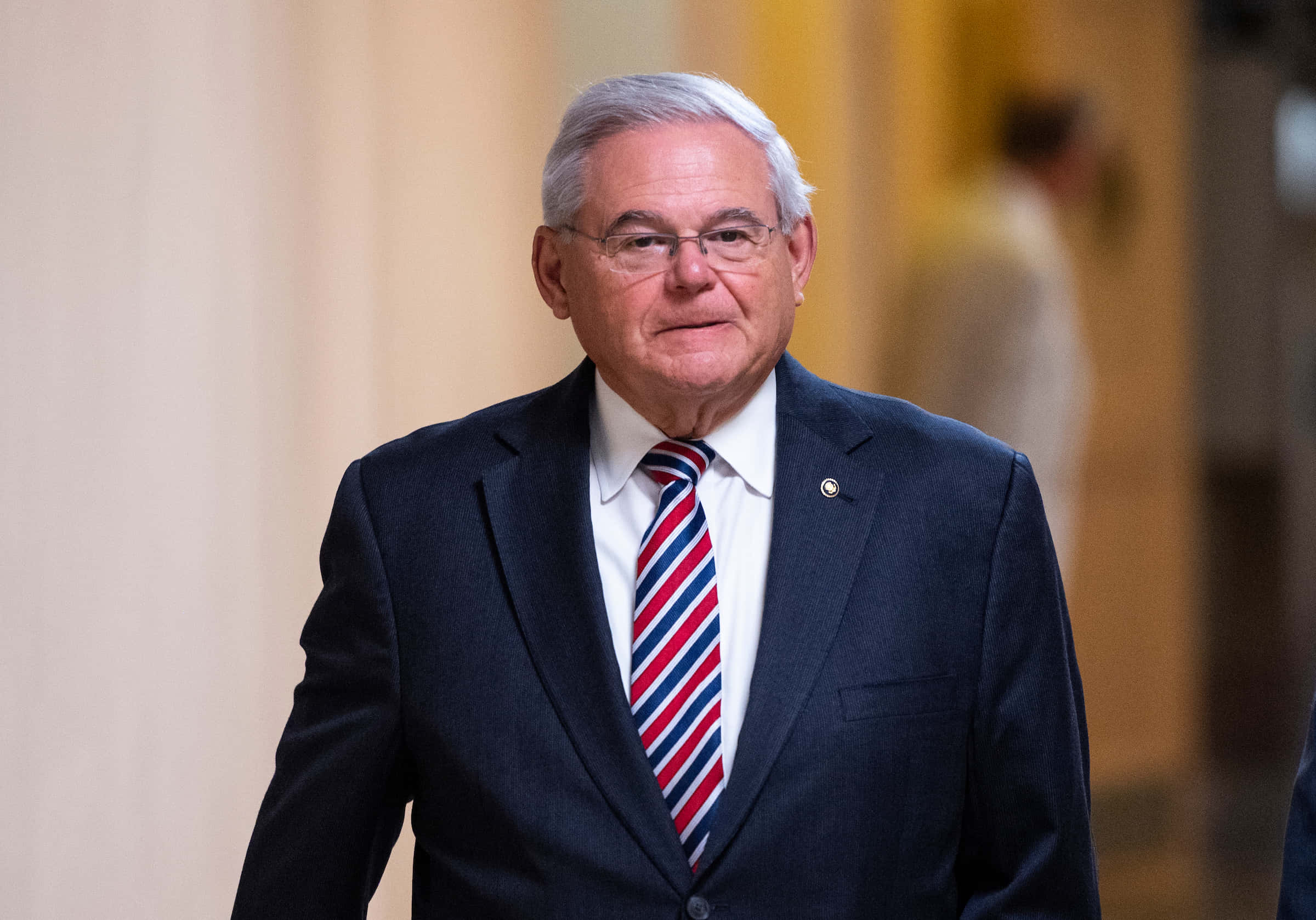 Robert Menendez, dark suit, red white blue striped tie, Full HD Desktop Wallpaper