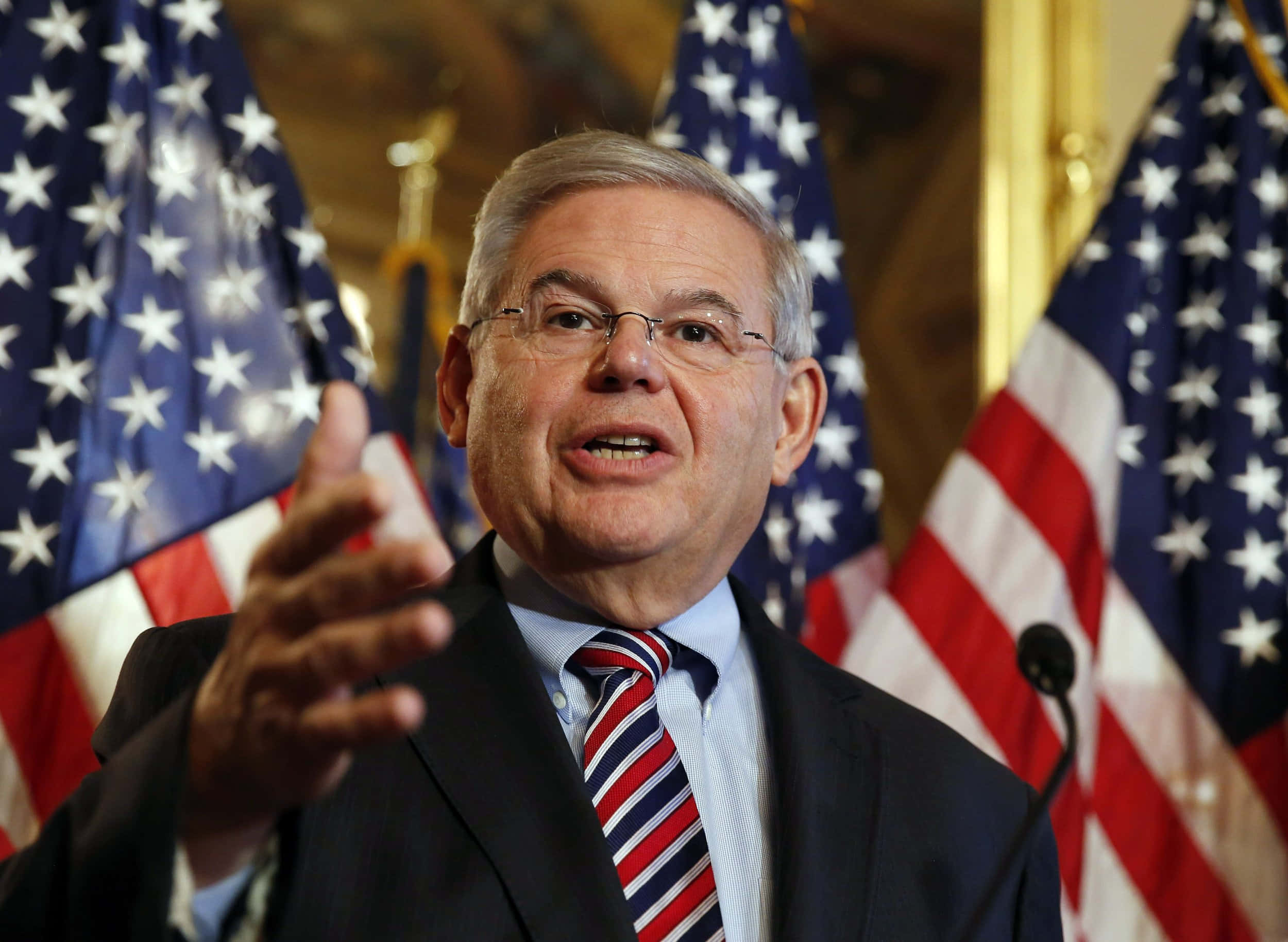 Robert Menendez, American flags, podium, Full HD Desktop Wallpaper