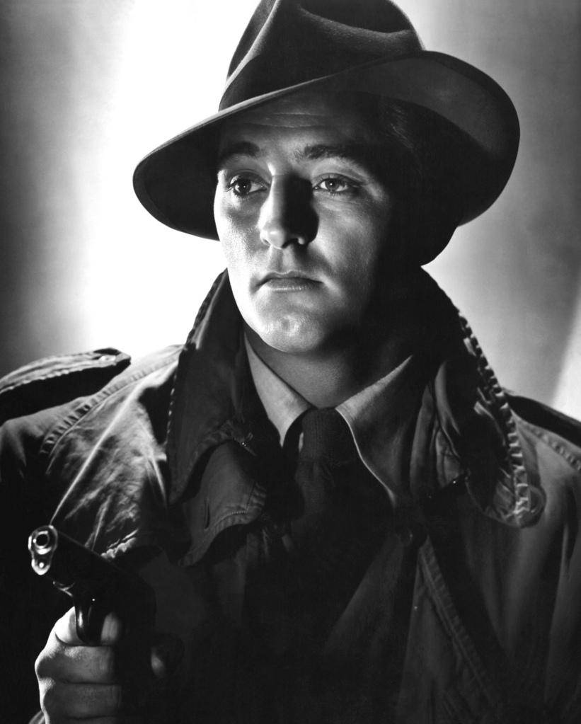 Robert Mitchum, fedora, gun, SD Phone Wallpaper