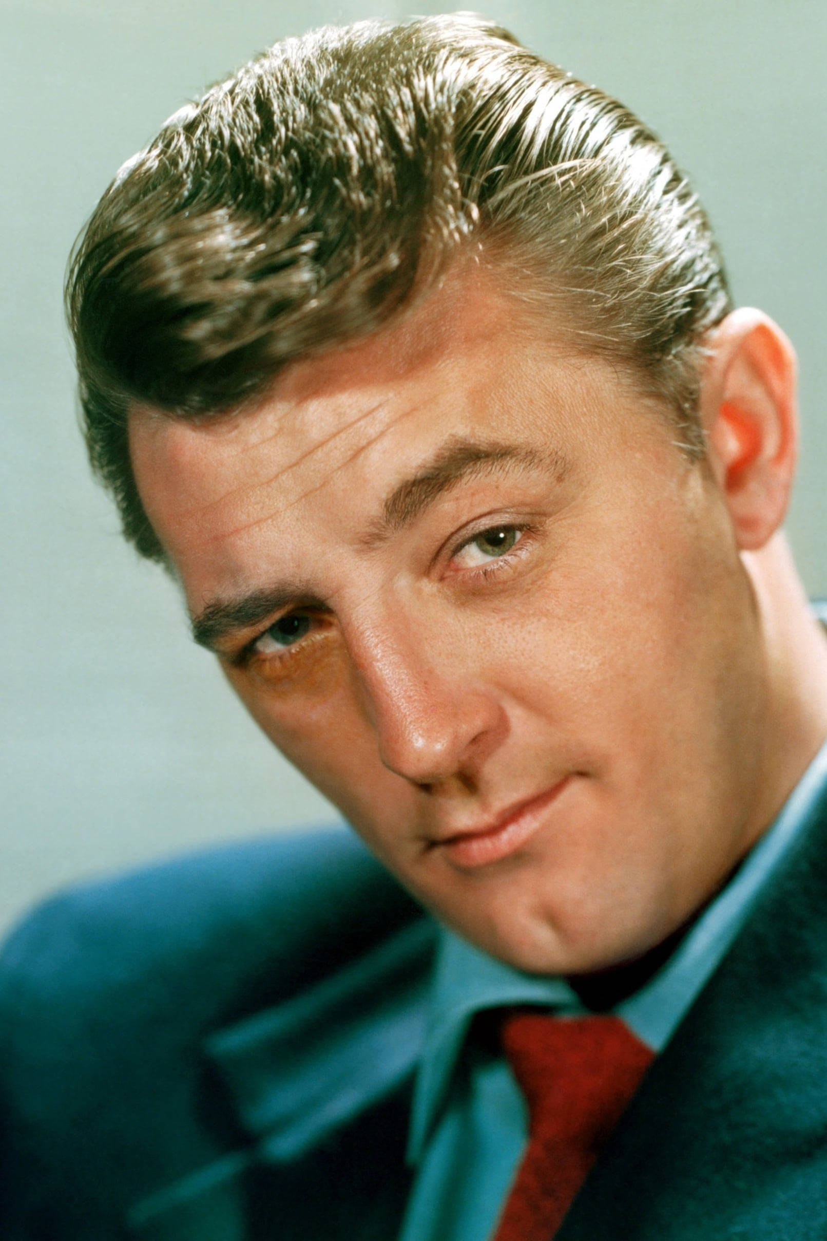 Robert Mitchum, blue suit, red tie, Full HD Phone Wallpaper