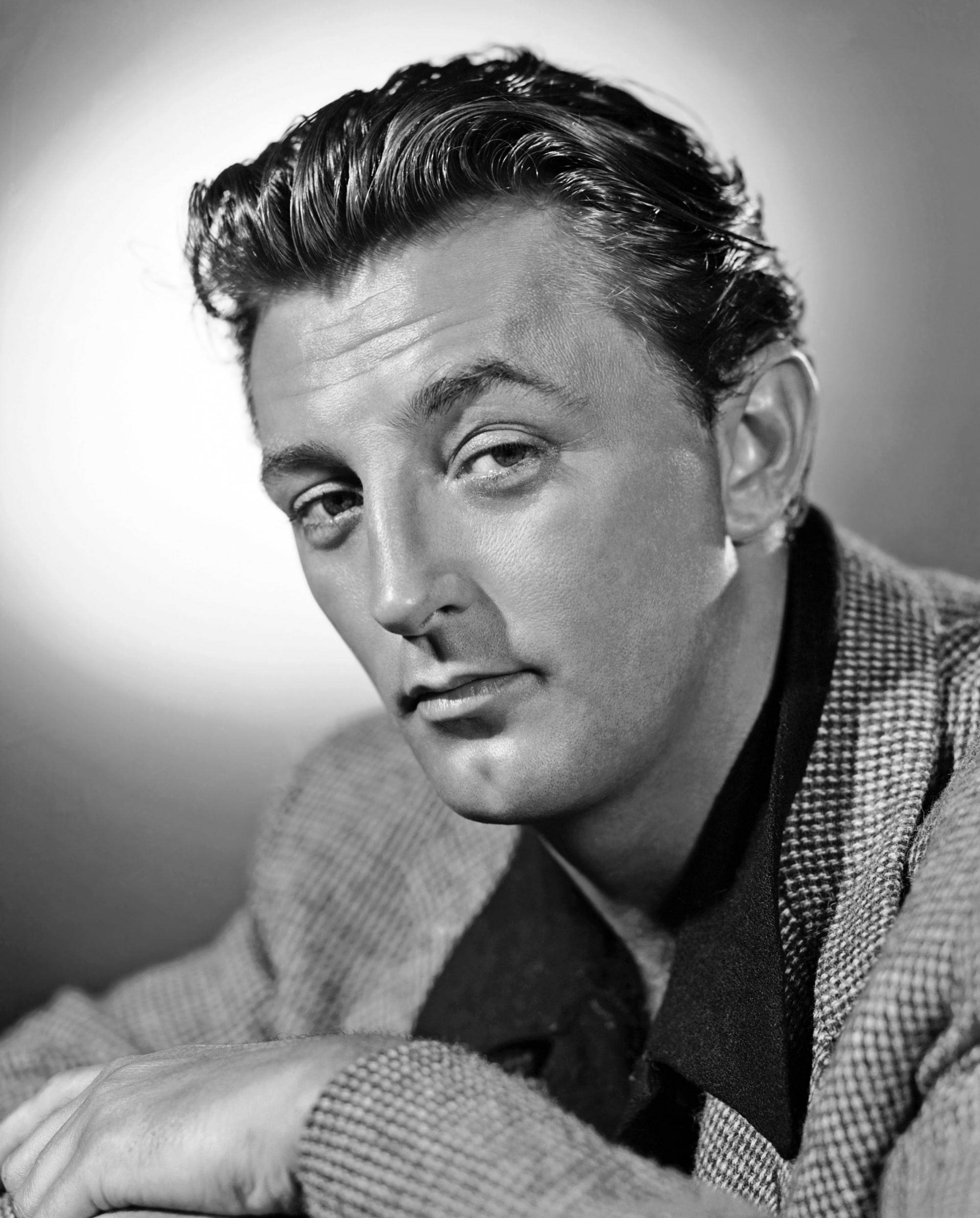 Robert Mitchum, black and white, eyebrow raise, Full HD Phone Wallpaper