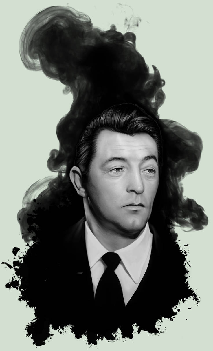 Robert Mitchum, black smoke, black ink swirls, SD Phone Wallpaper