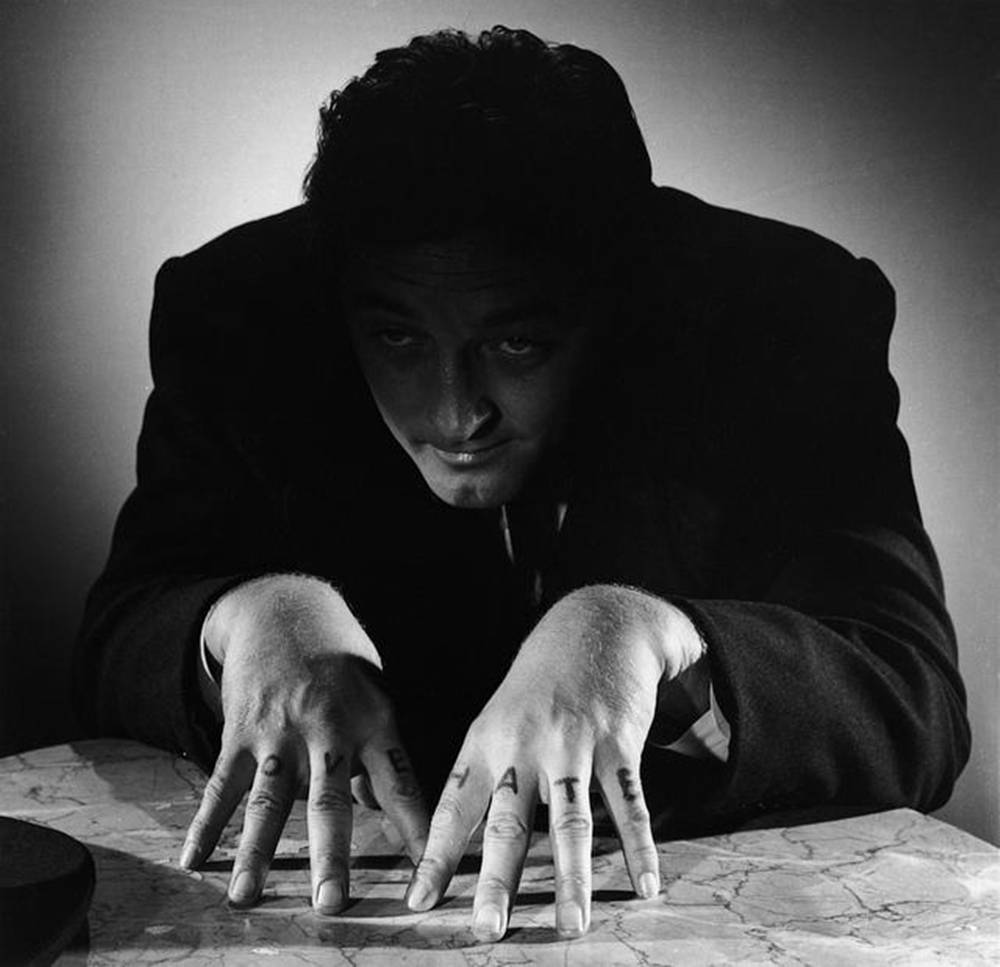 Robert Mitchum, dark suit, marble table, SD Desktop Wallpaper