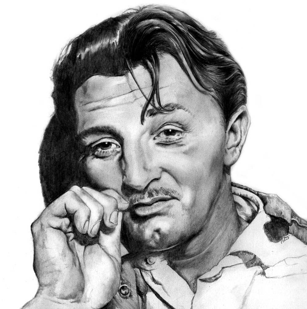 Robert Mitchum, black and white, pencil sketch, SD Phone Wallpaper