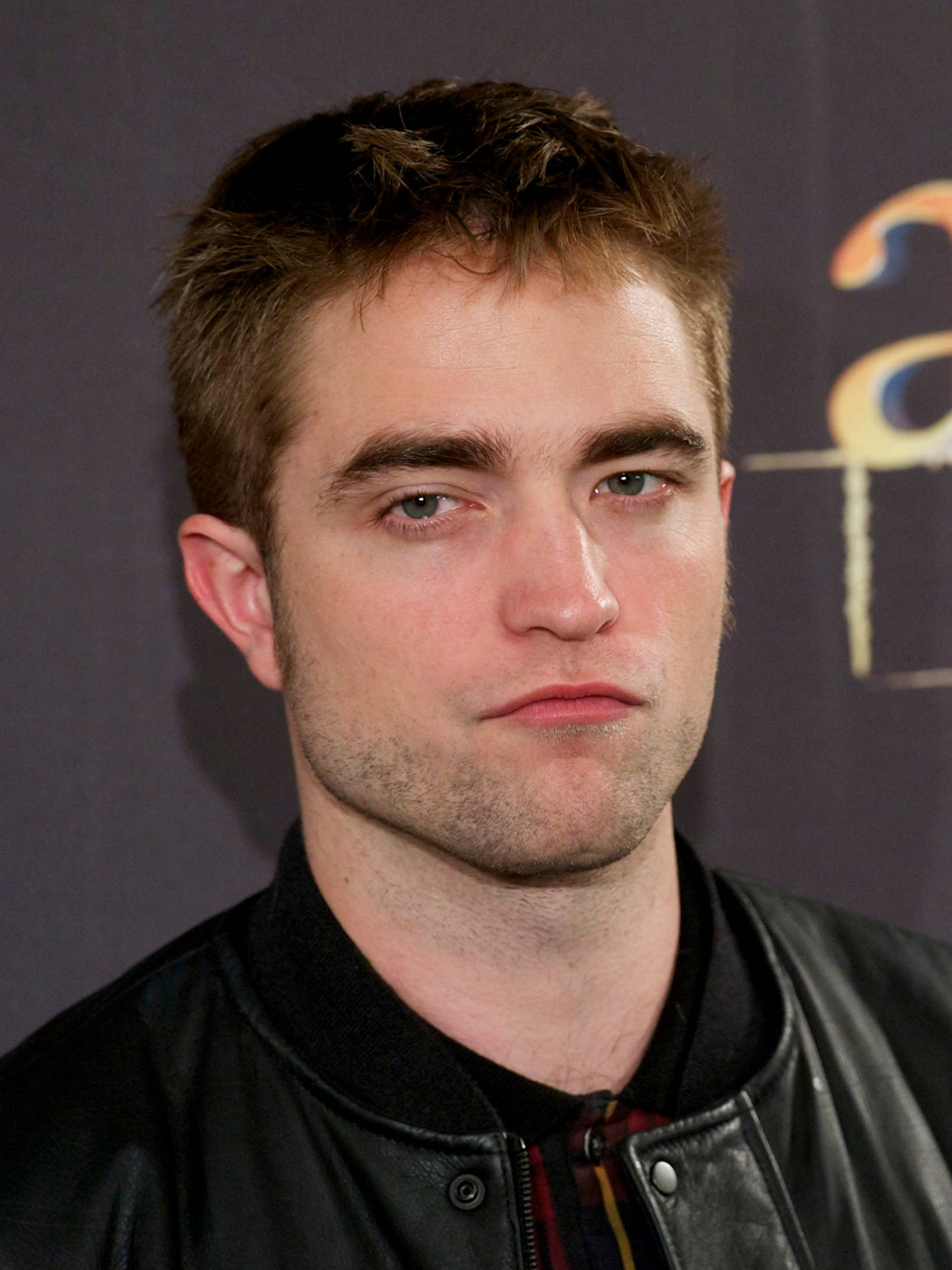 Robert Pattinson, black leather jacket, close-up portrait, 2K Phone Wallpaper