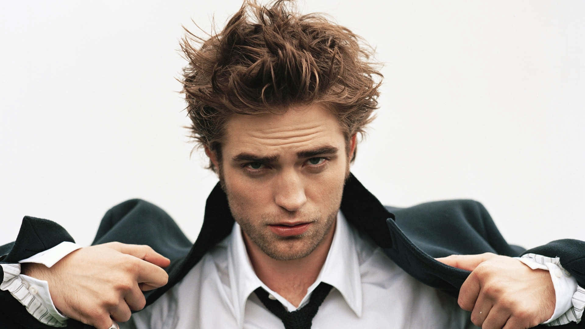 Robert Pattinson, white shirt, black tie, Full HD Desktop Wallpaper