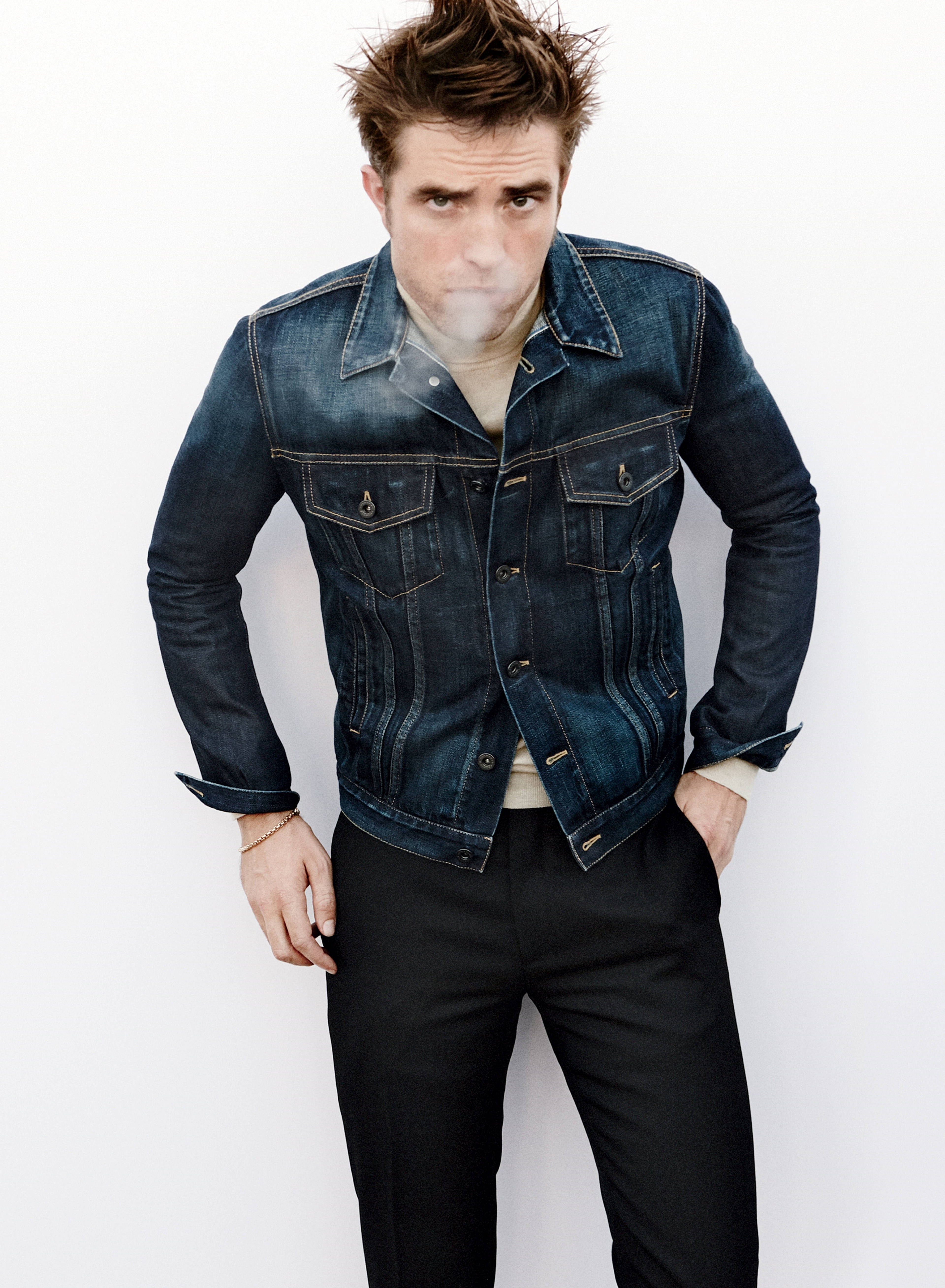 Robert Pattinson, denim jacket, white background, 5K Phone Wallpaper