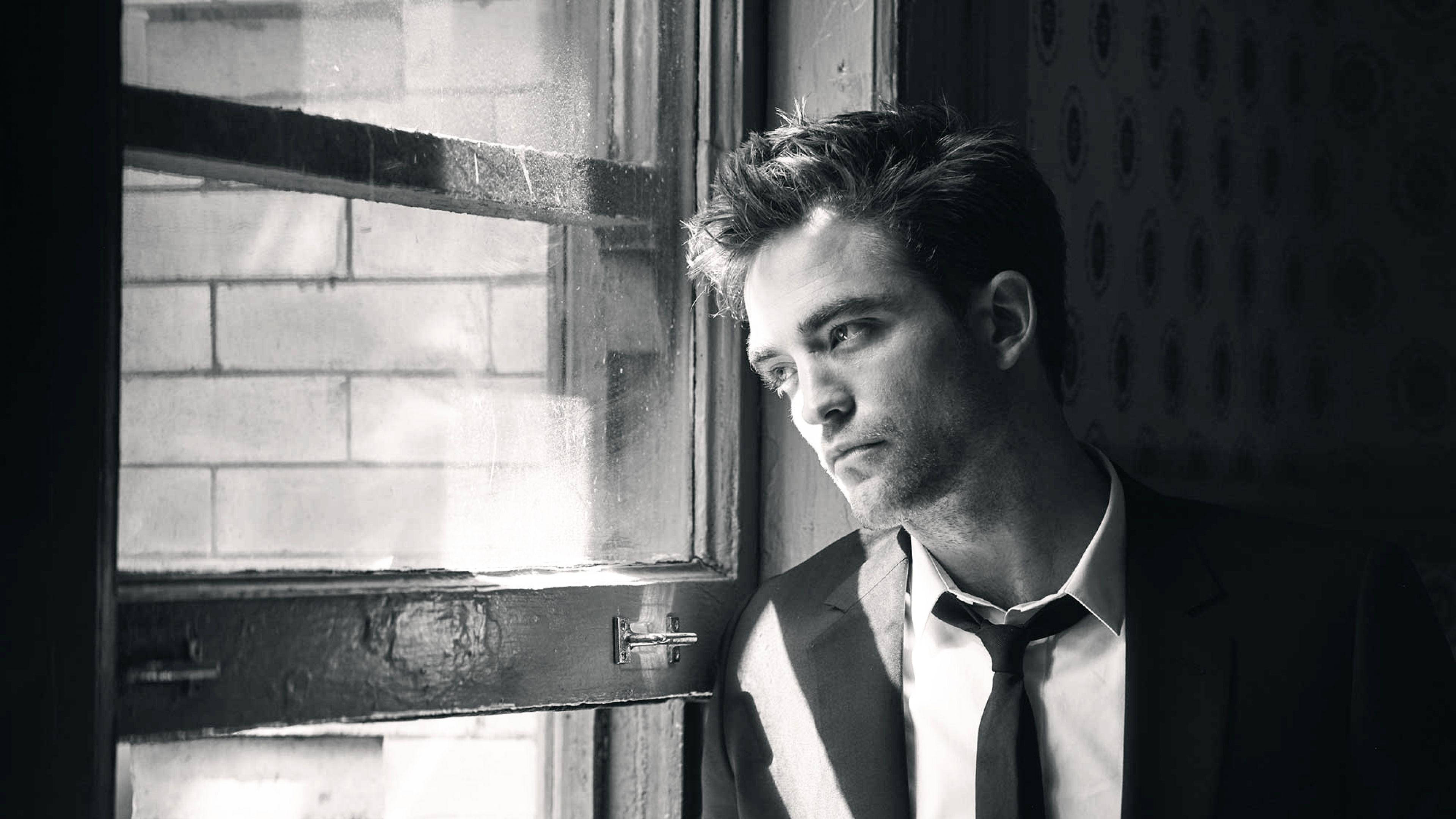 Robert Pattinson, greyscale, suit, 4K Desktop Wallpaper
