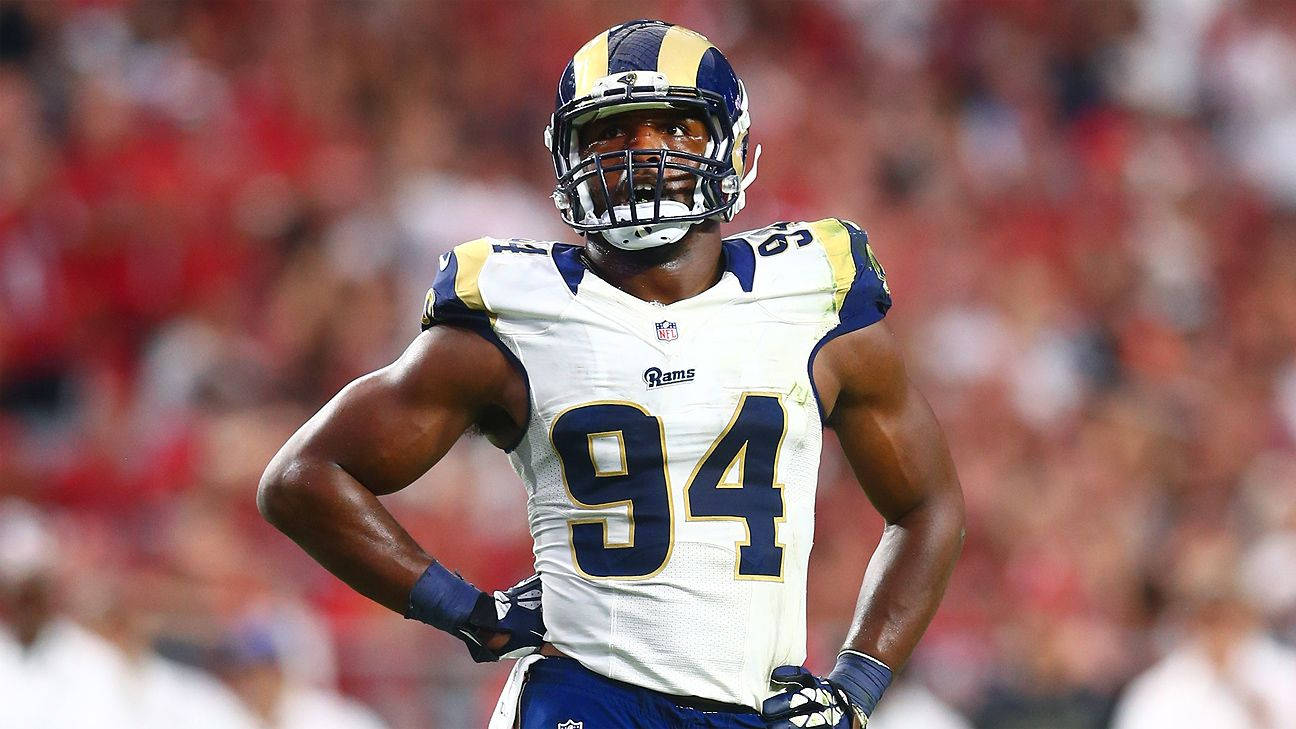 Robert Quinn, NFL defensive end, white and blue Rams jersey, HD Desktop Wallpaper