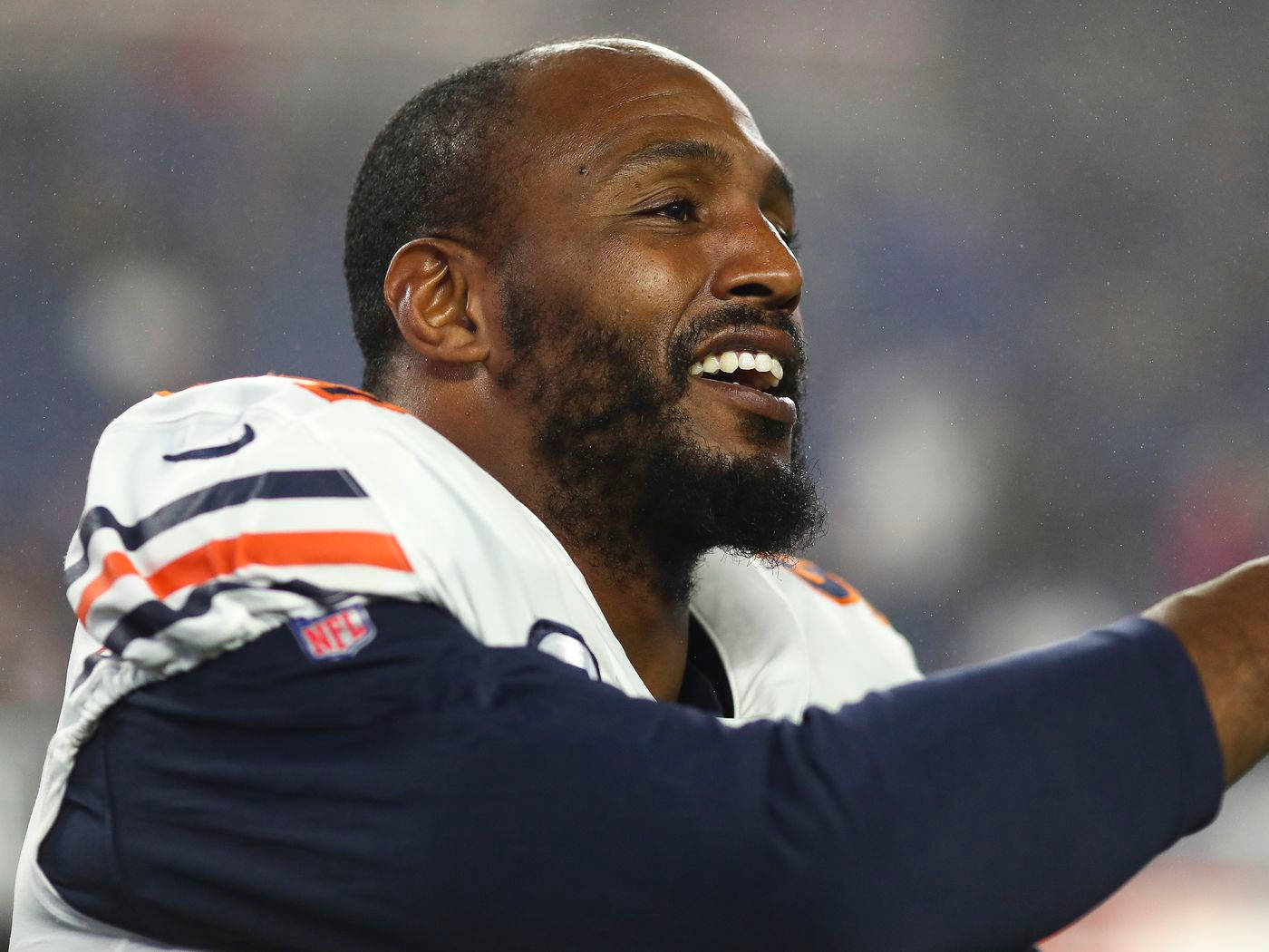 Robert Quinn, white and orange uniform, stadium lights, HD Desktop Wallpaper