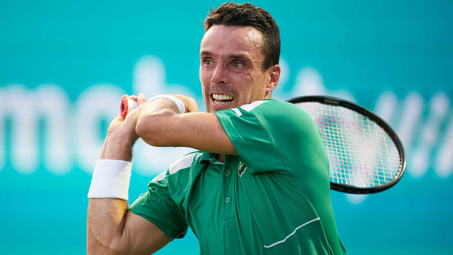 Roberto Bautista Agut, racket, green shirt, Full HD Desktop Wallpaper