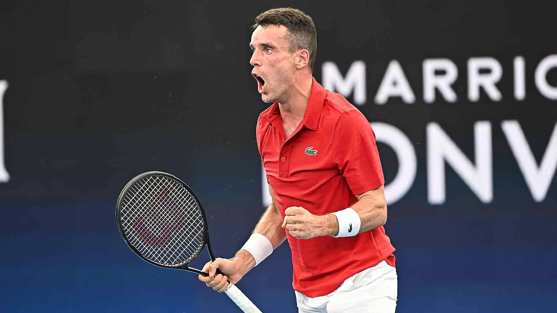 Roberto Bautista Agut, red shirt, racket, Full HD Desktop Wallpaper