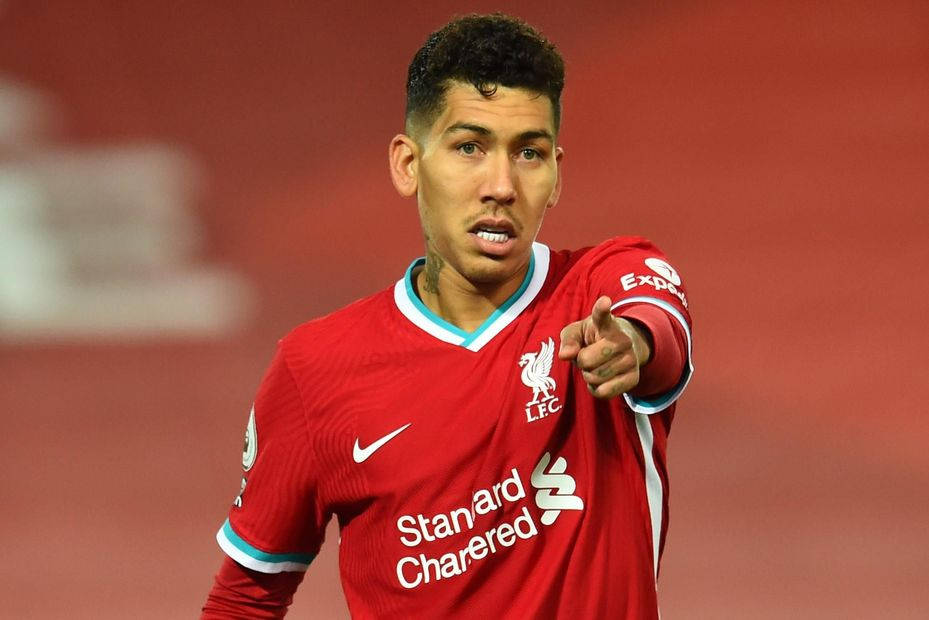 Roberto Firmino, red Liverpool jersey, stadium background, SD Desktop Wallpaper