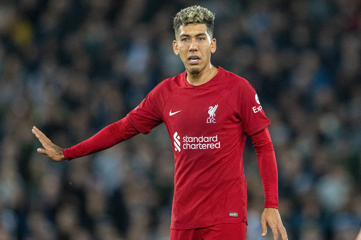 Roberto Firmino, red Liverpool jersey, stadium lights, SD Desktop Wallpaper