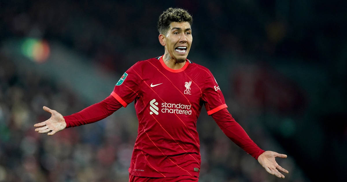 Roberto Firmino, red Liverpool jersey, stadium lights, SD Desktop Wallpaper