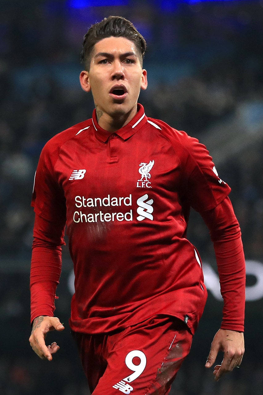 Roberto Firmino, red Liverpool jersey, number 9, SD Phone Wallpaper