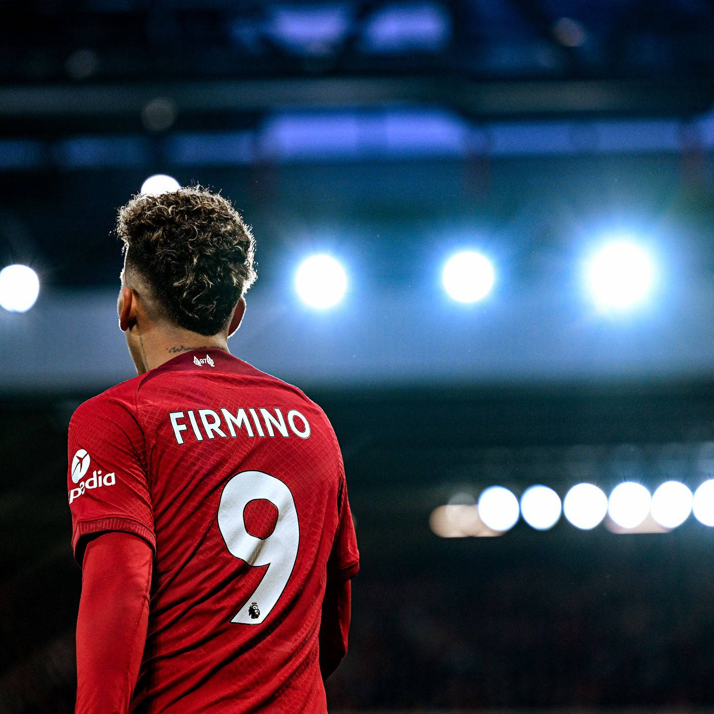 Roberto Firmino, Stadium Lights 9, red jersey, HD Desktop Wallpaper