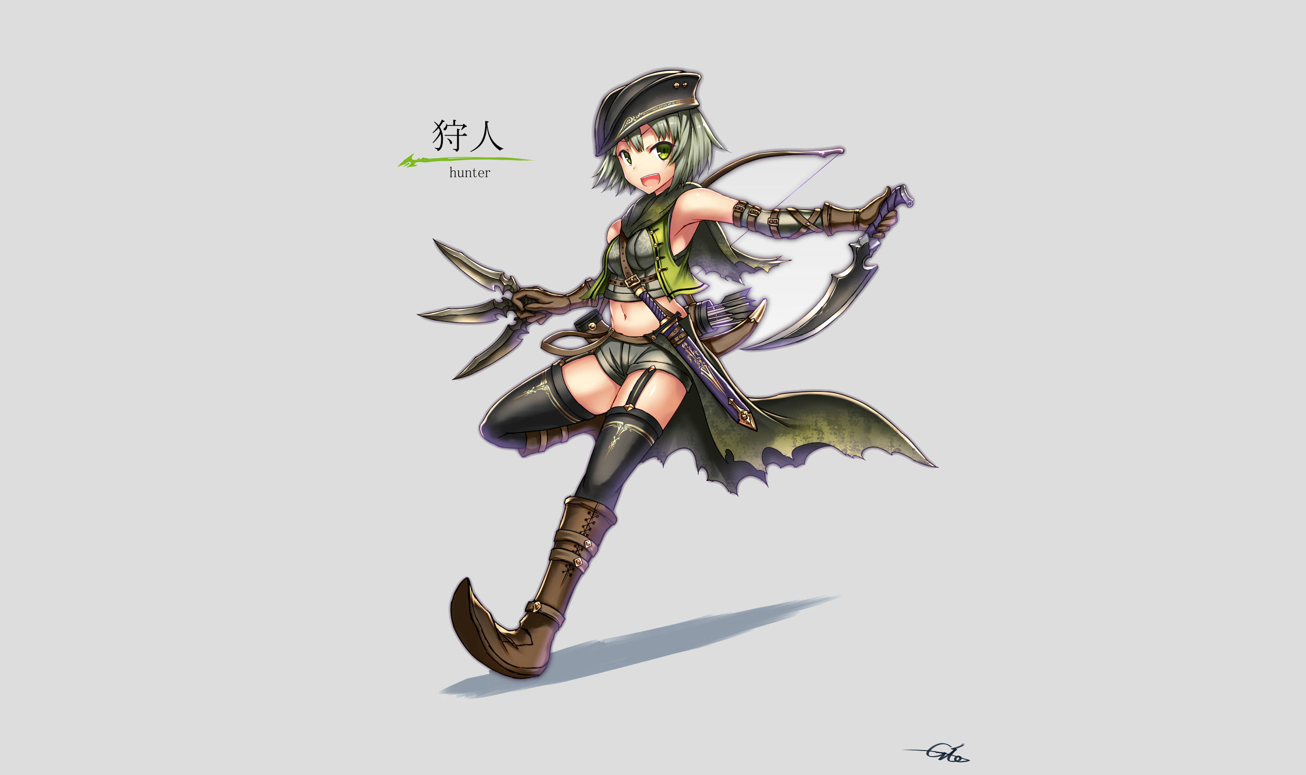 Robin Hood, teen anime art, green hair, 2K Desktop Wallpaper