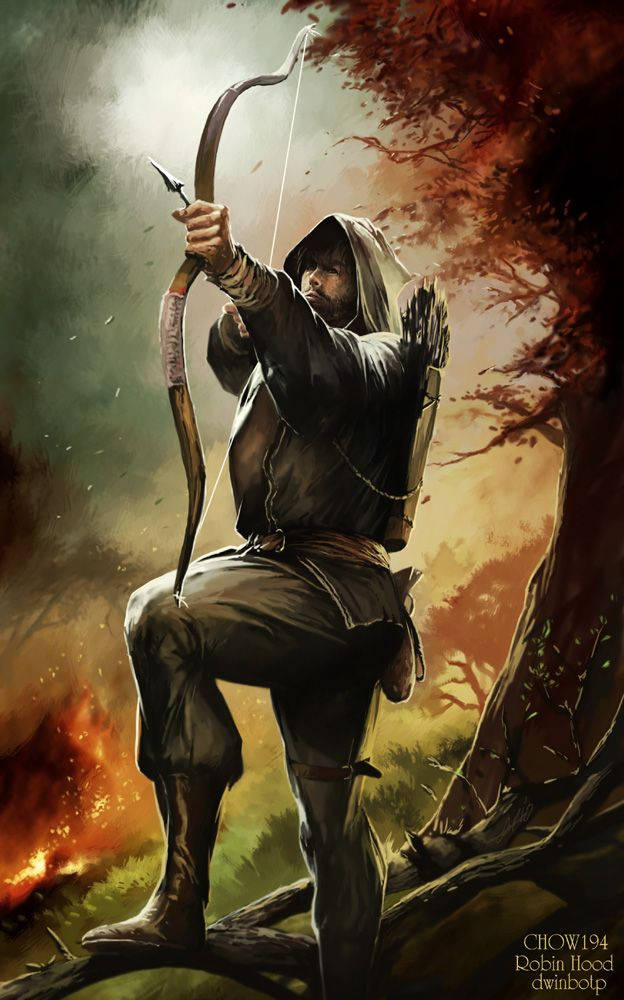Robin Hood, classic art style, hooded archer, SD Phone Wallpaper