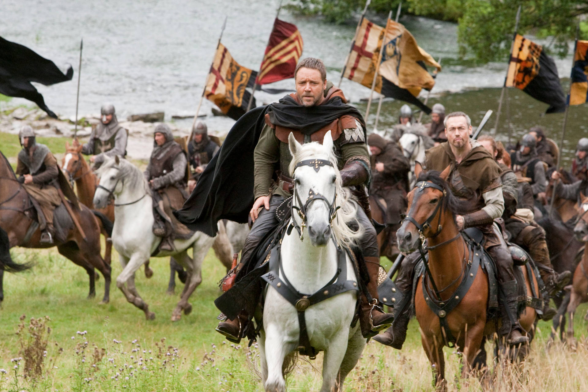 Robin Hood, army on horseback, white horse, Full HD Desktop Wallpaper