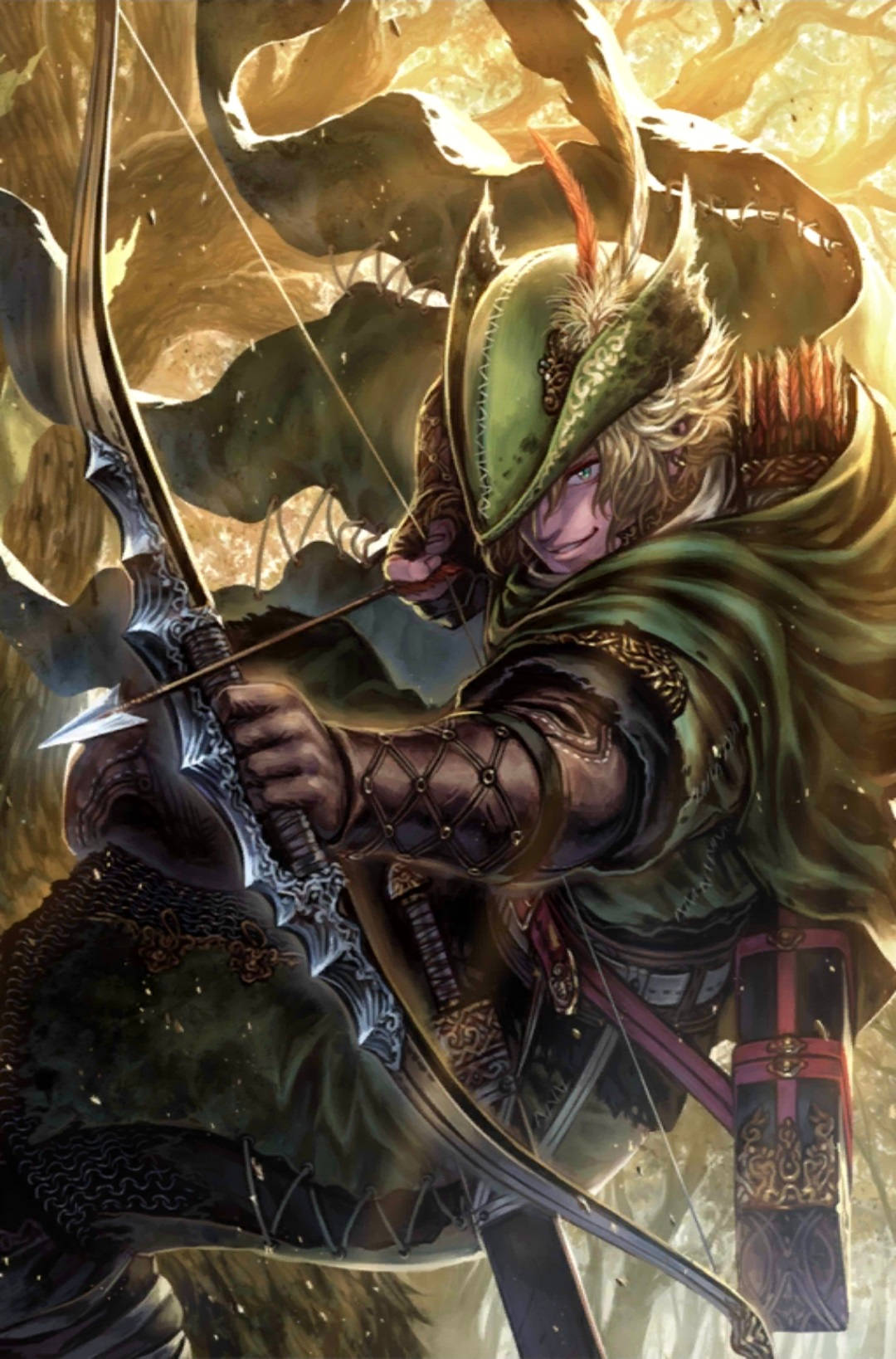 Robin Hood, anime art, green armor, HD Phone Wallpaper
