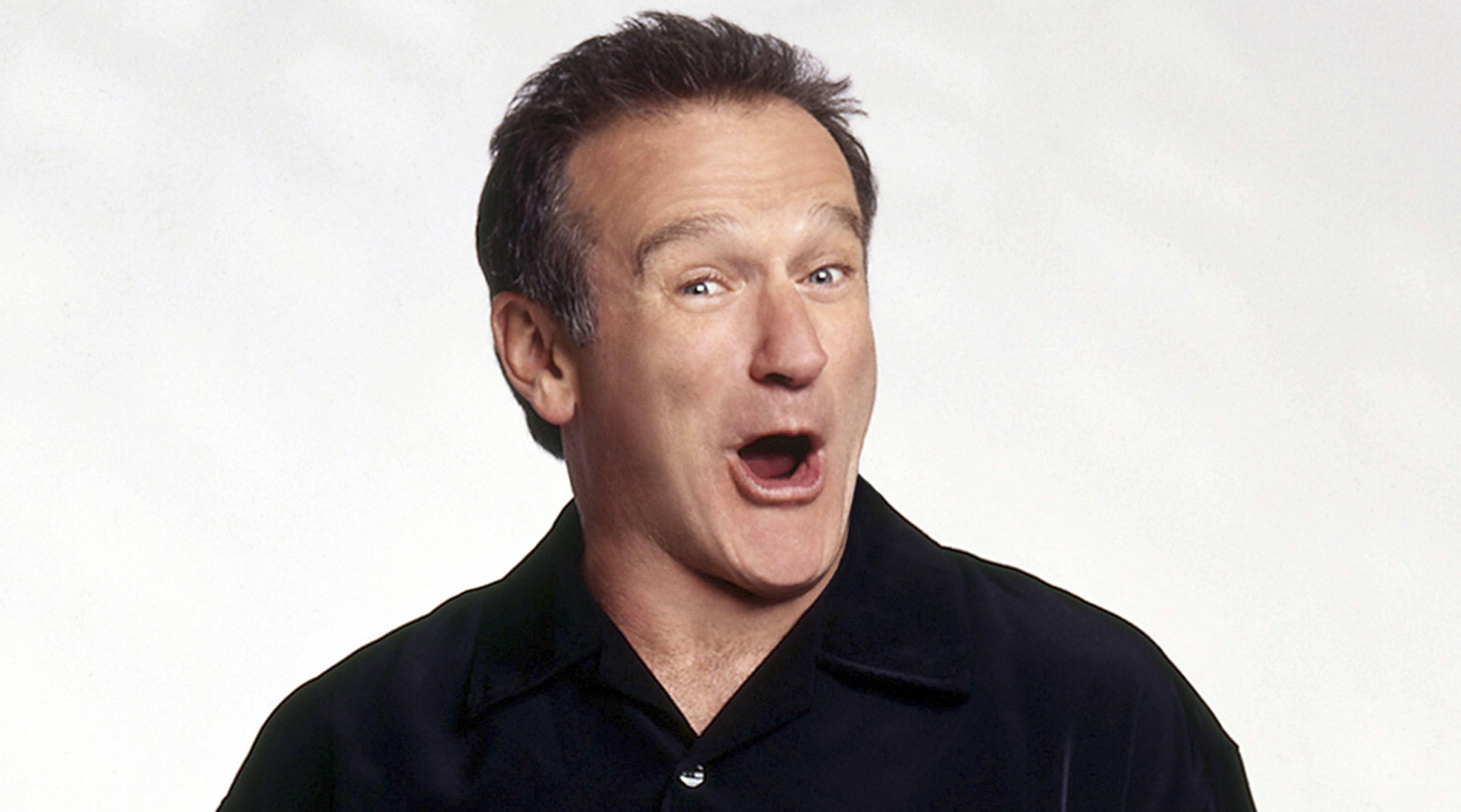 Robin Williams, American actor and comedian, black shirt, 5K Desktop Wallpaper