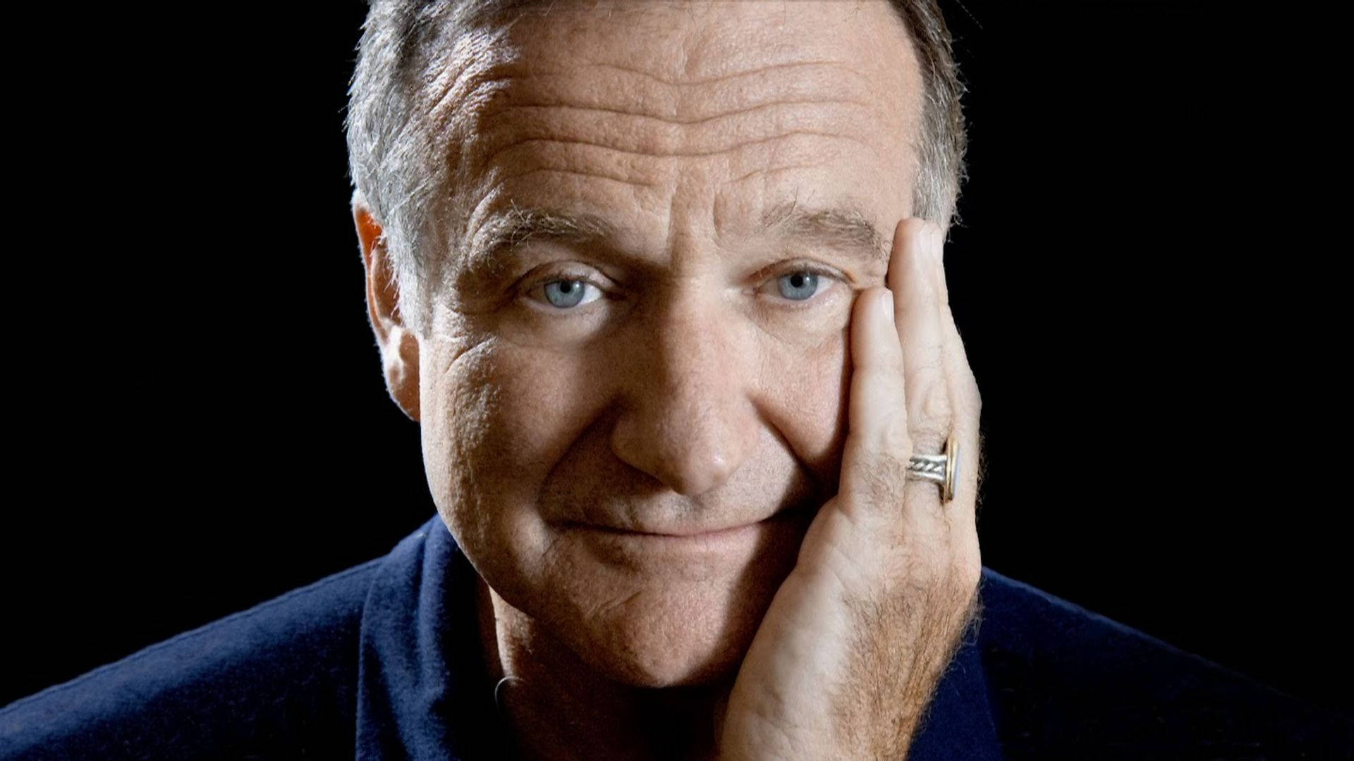Robin Williams, blue eyes, gray hair, Full HD Desktop Wallpaper