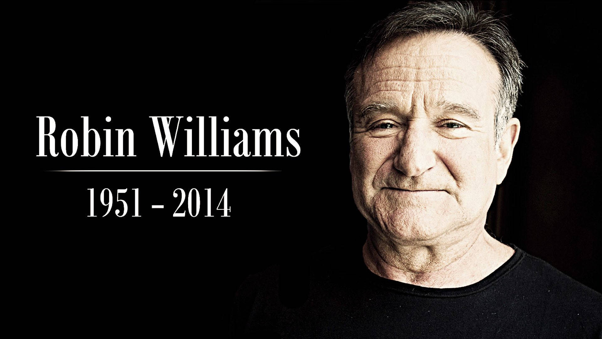 Robin Williams, black background, white text, Full HD Desktop Wallpaper