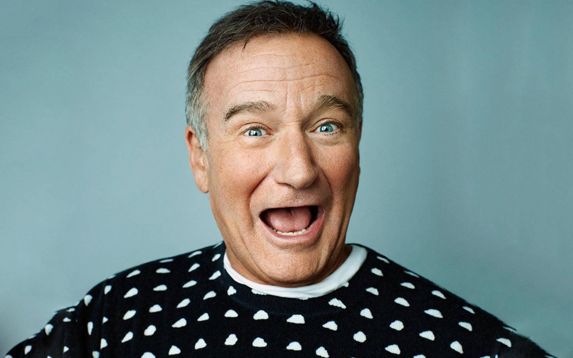 Robin Williams, bright blue eyes, wide joyful smile, Full HD Desktop Wallpaper