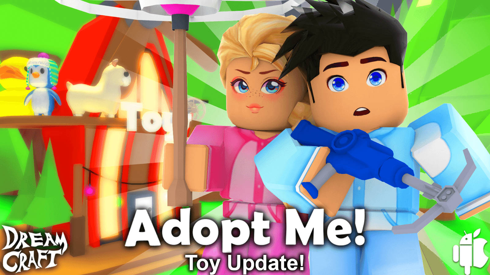 Roblox Adopt Me, toy update banner, blocky cartoon characters, HD Desktop Wallpaper
