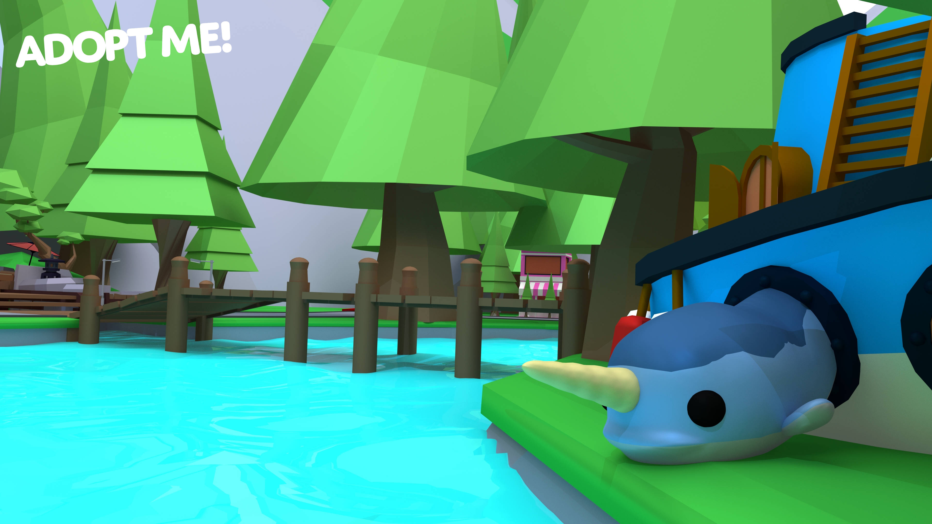 Roblox Adopt Me, narwhal, blue boat, 4K Desktop Wallpaper
