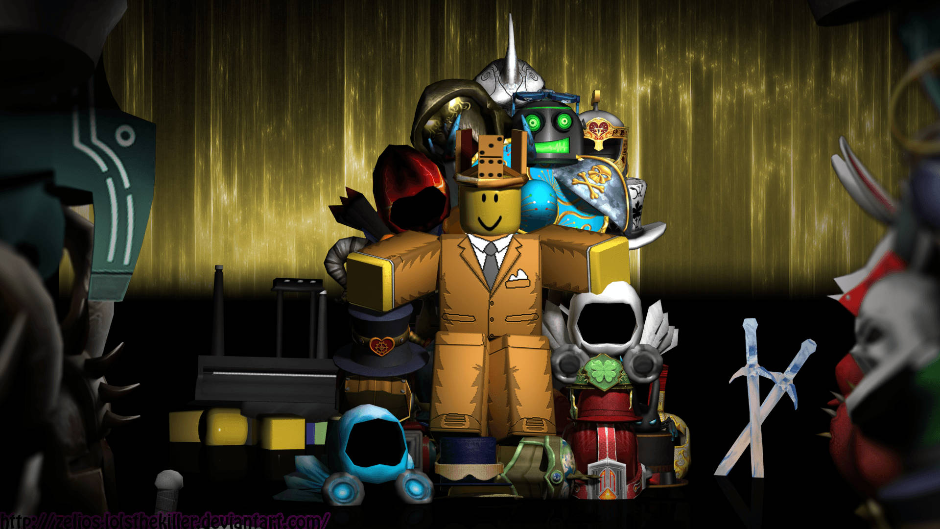 Roblox, tan suit, colorful helmets, Full HD Desktop Wallpaper