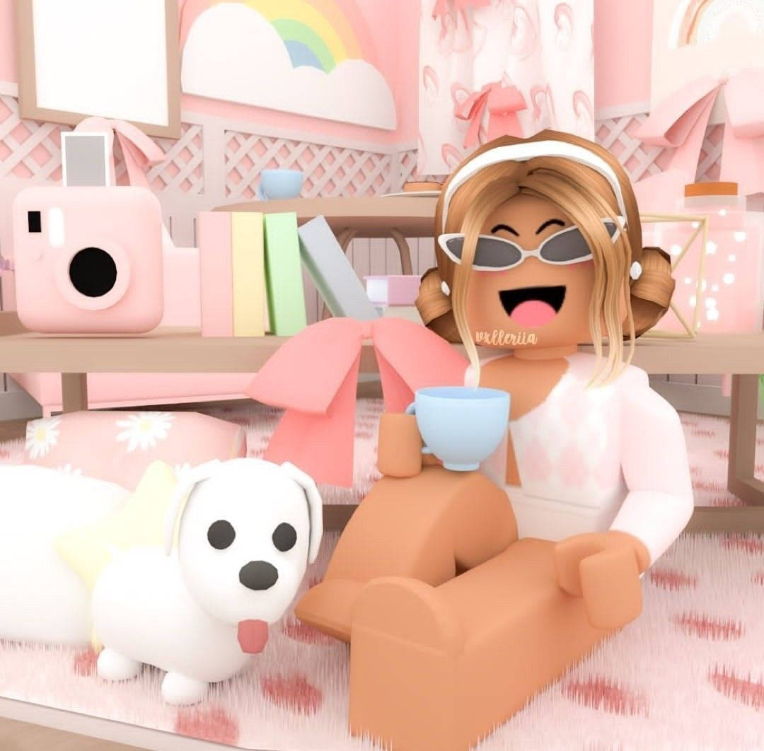 Roblox, pink room, blue cup, SD Desktop Wallpaper