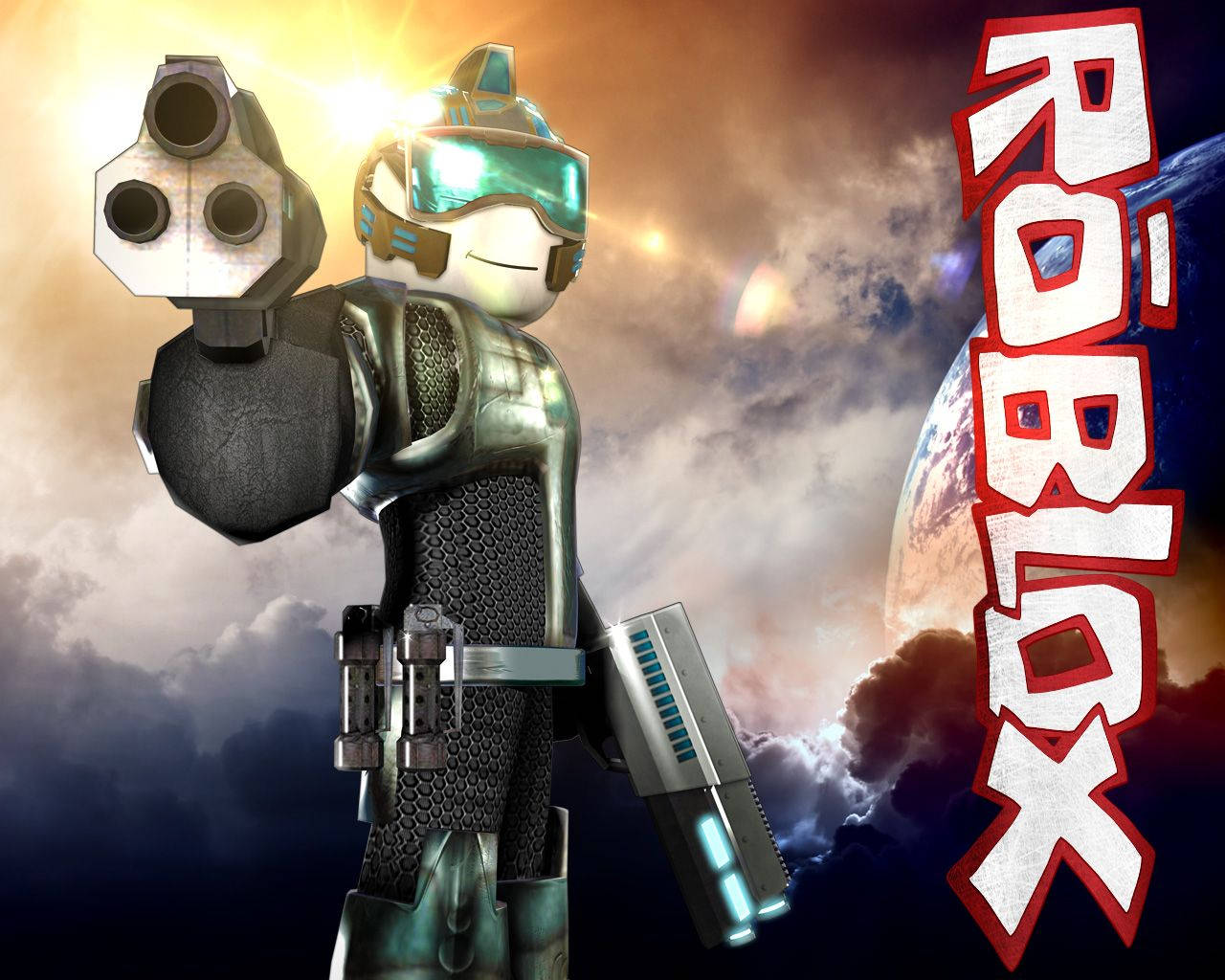 Roblox, futuristic armor, triple-barrel gun, HD Desktop Wallpaper