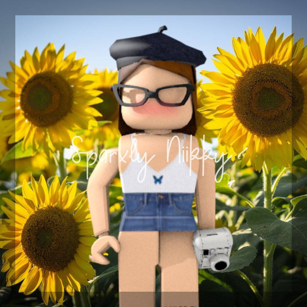 Roblox-style girl, glasses, beret, SD Desktop Wallpaper