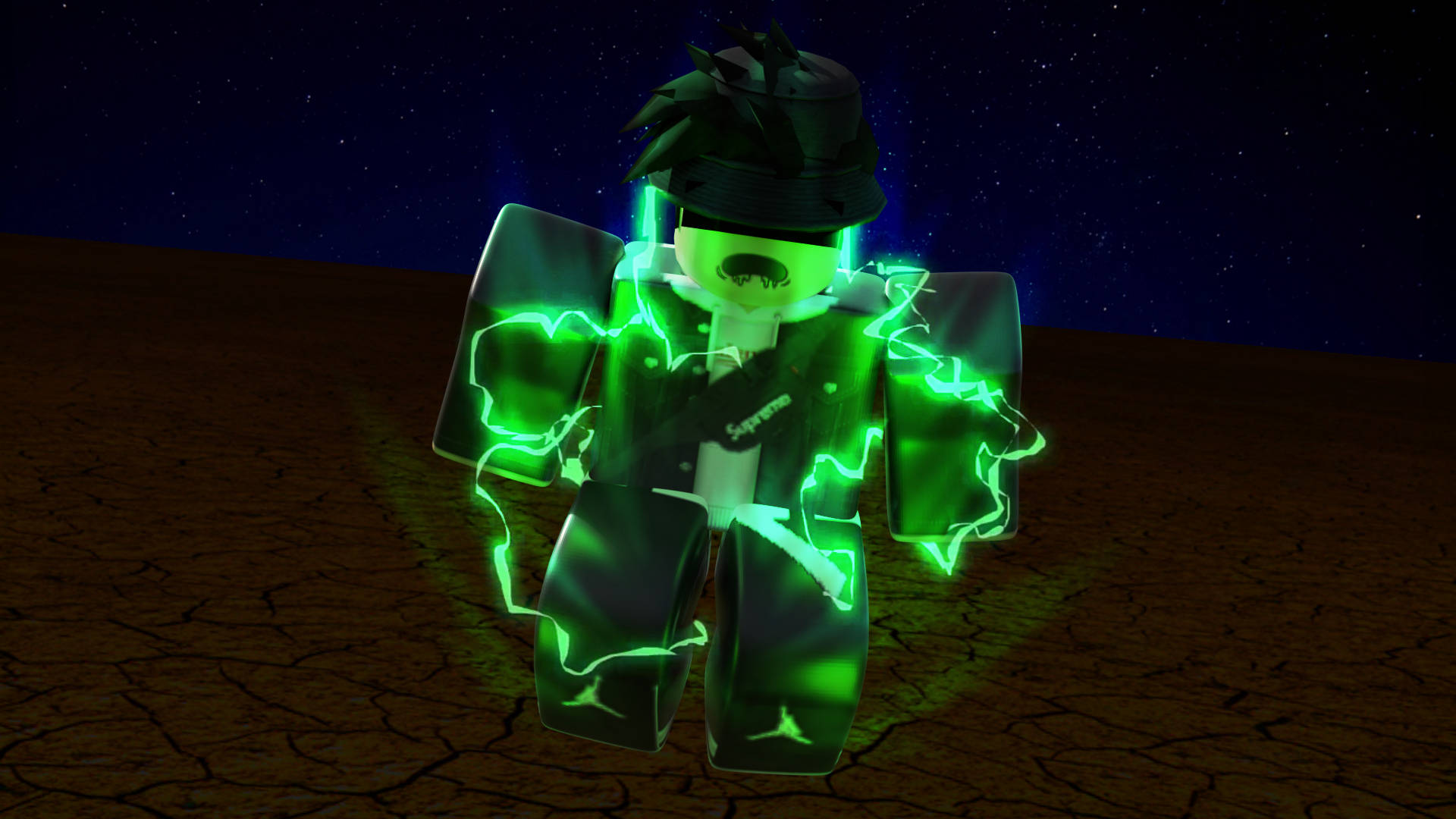 Glowing Green Cool Roblox, Roblox character, lightning effects, Full HD Desktop Wallpaper