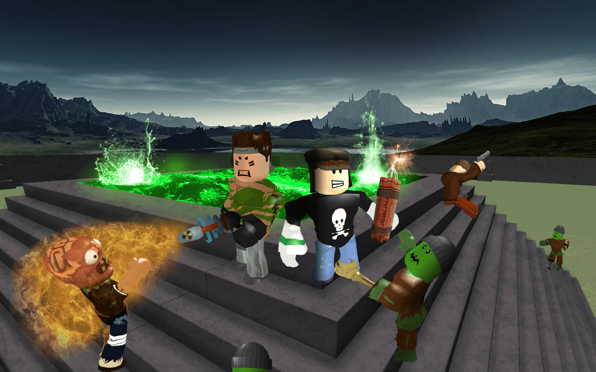 Roblox Avatar, zombies, stone steps, Full HD Desktop Wallpaper