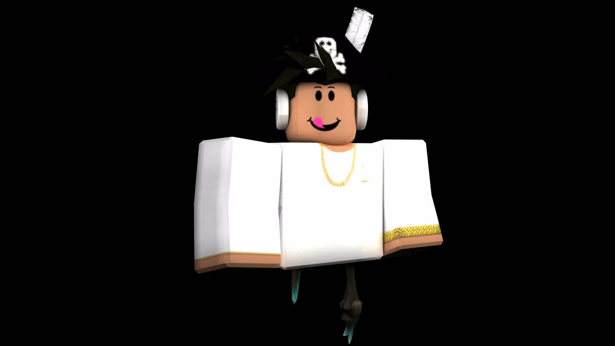 Roblox avatar, headphones, skull hat, SD Desktop Wallpaper