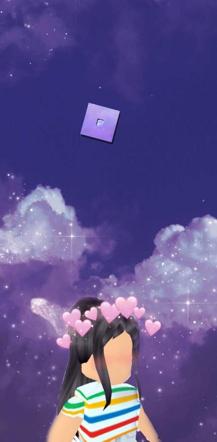 Starry Sky Roblox Avatar, pink hearts, glowing purple portal, HD Phone Wallpaper