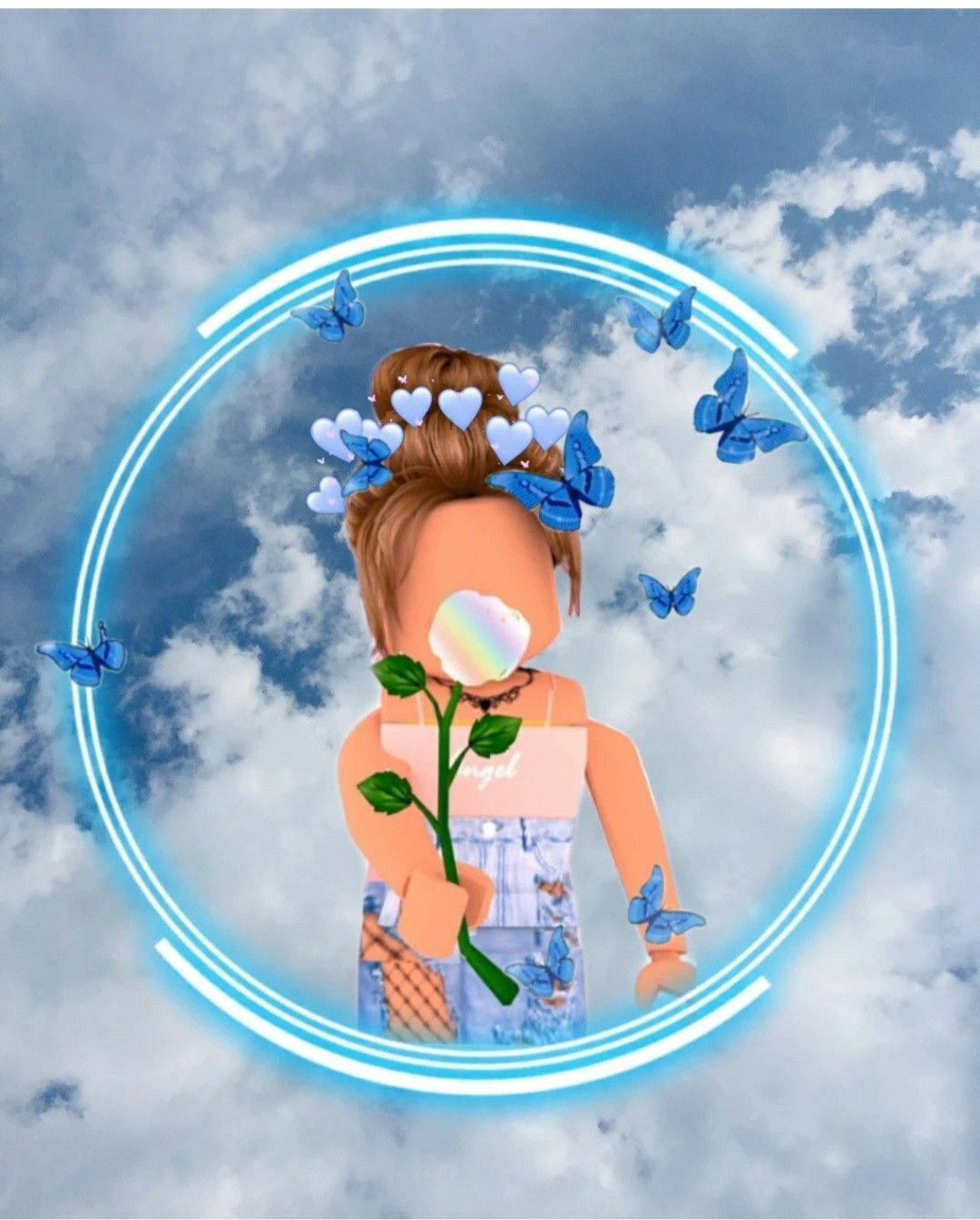 Roblox Avatar, blue butterflies, heart accessories, HD Phone Wallpaper