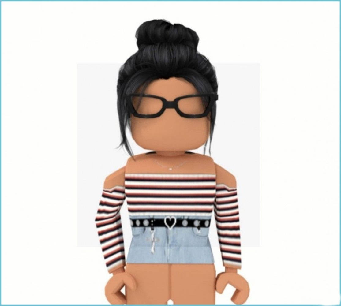 Roblox avatar, black glasses, high bun hairstyle, SD Desktop Wallpaper