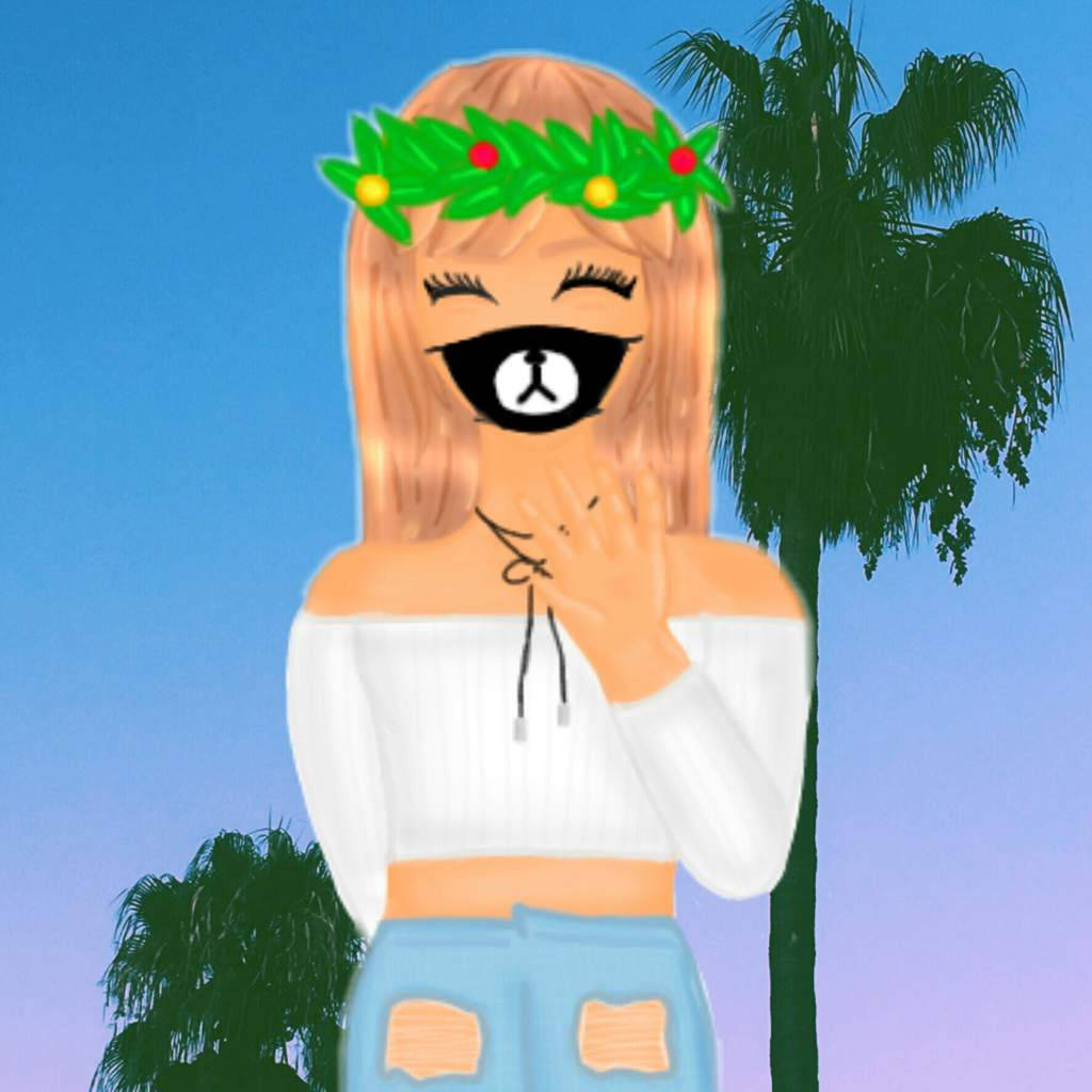 Roblox Girl, bear mask, festive wreath, SD Desktop Wallpaper