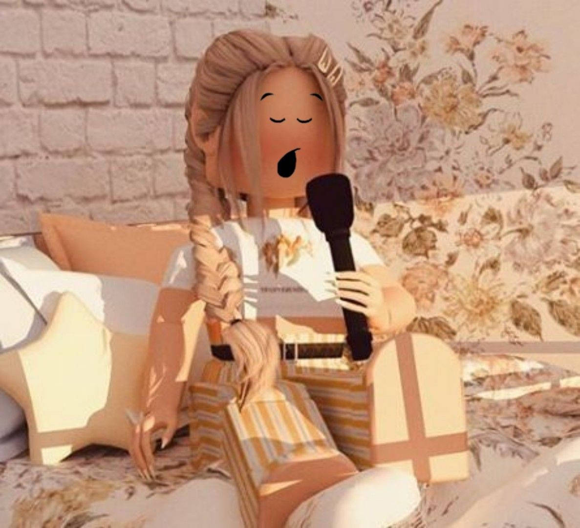 Roblox avatar, braided hair, floral bed, SD Desktop Wallpaper