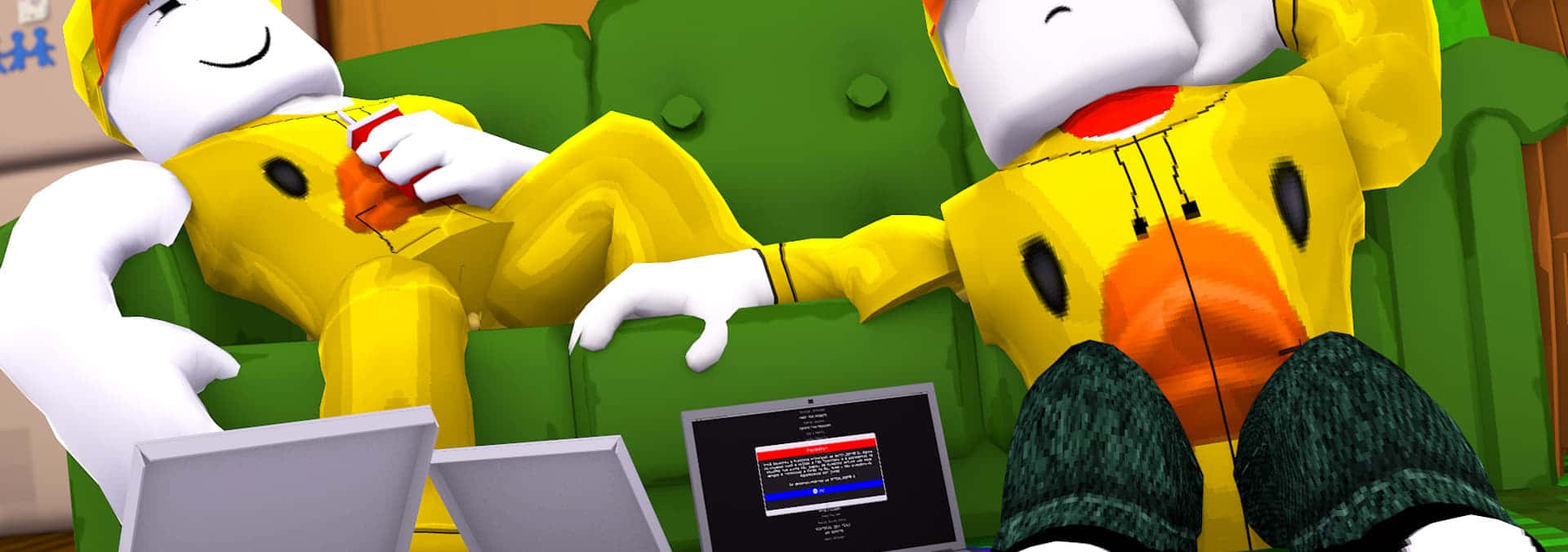 Roblox Bloxburg, cartoon duck characters, yellow outfits, Full HD Desktop Wallpaper