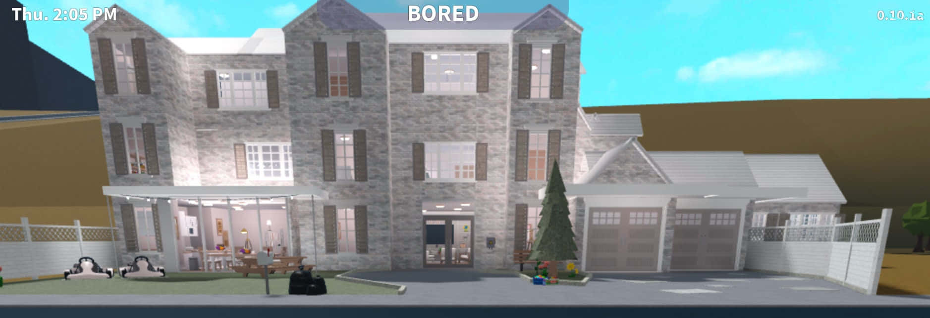 Roblox Bloxburg, stone mansion, glowing windows, HD Desktop Wallpaper