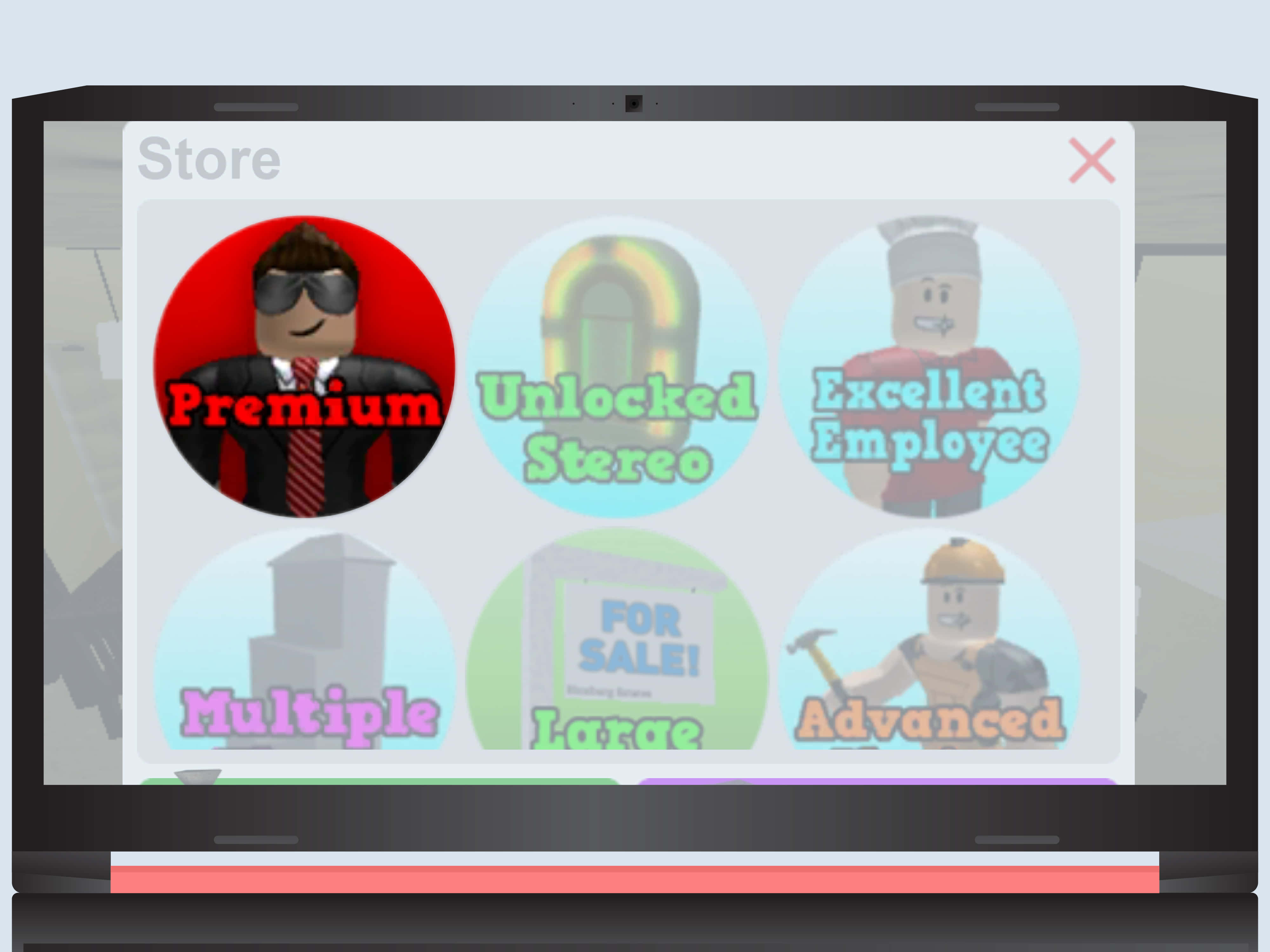 Roblox Bloxburg, laptop screen, Roblox store interface, 4K Desktop Wallpaper