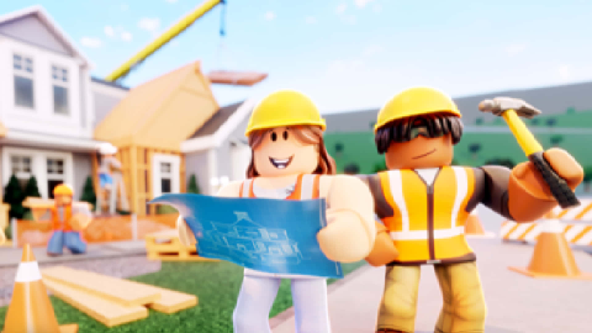 Roblox Bloxburg, Roblox construction workers, blueprints, Full HD Desktop Wallpaper