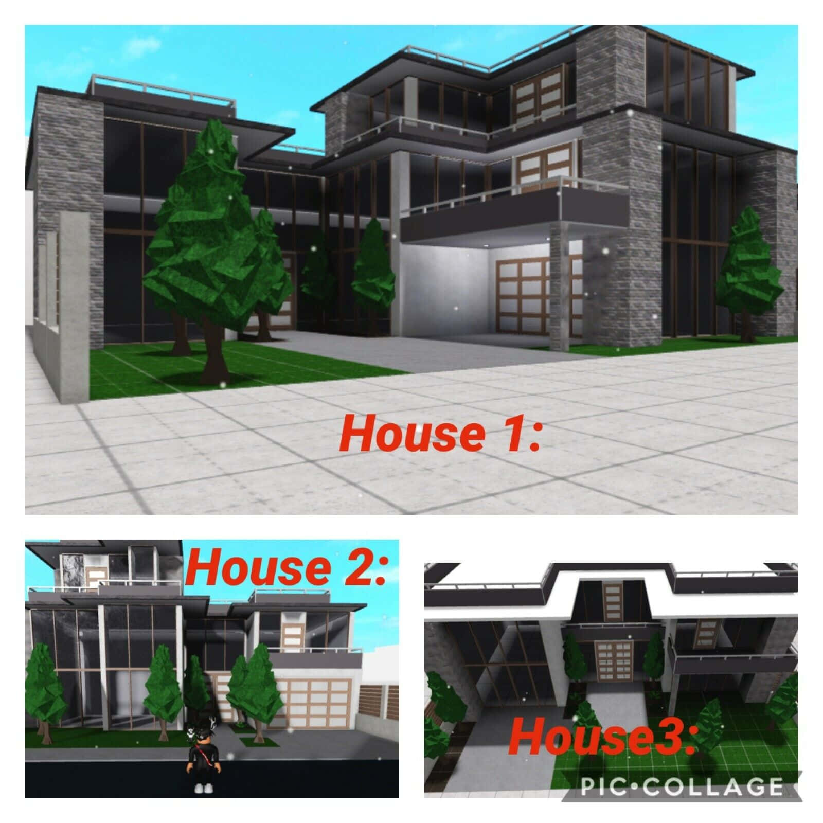 Roblox Bloxburg, modern multi-level house, stone and glass facade, HD Desktop Wallpaper