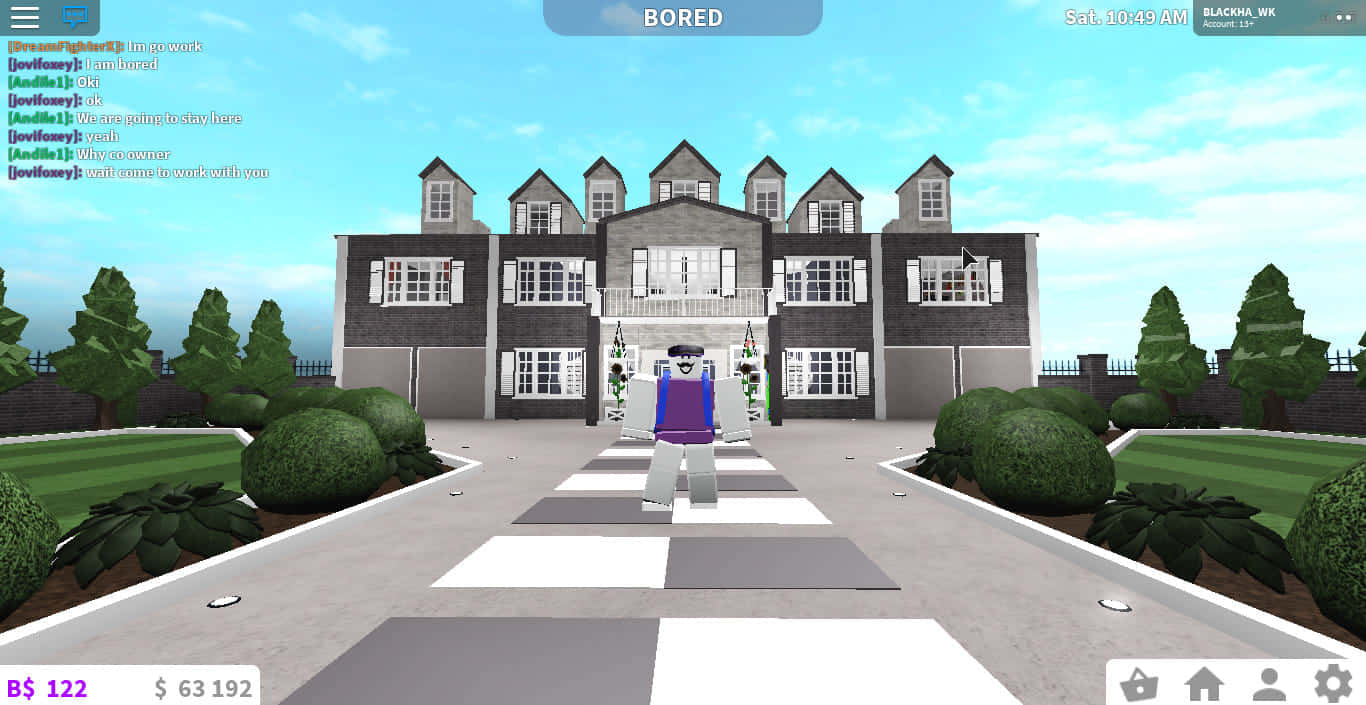 Roblox Bloxburg, gray mansion, white trim, HD Desktop Wallpaper